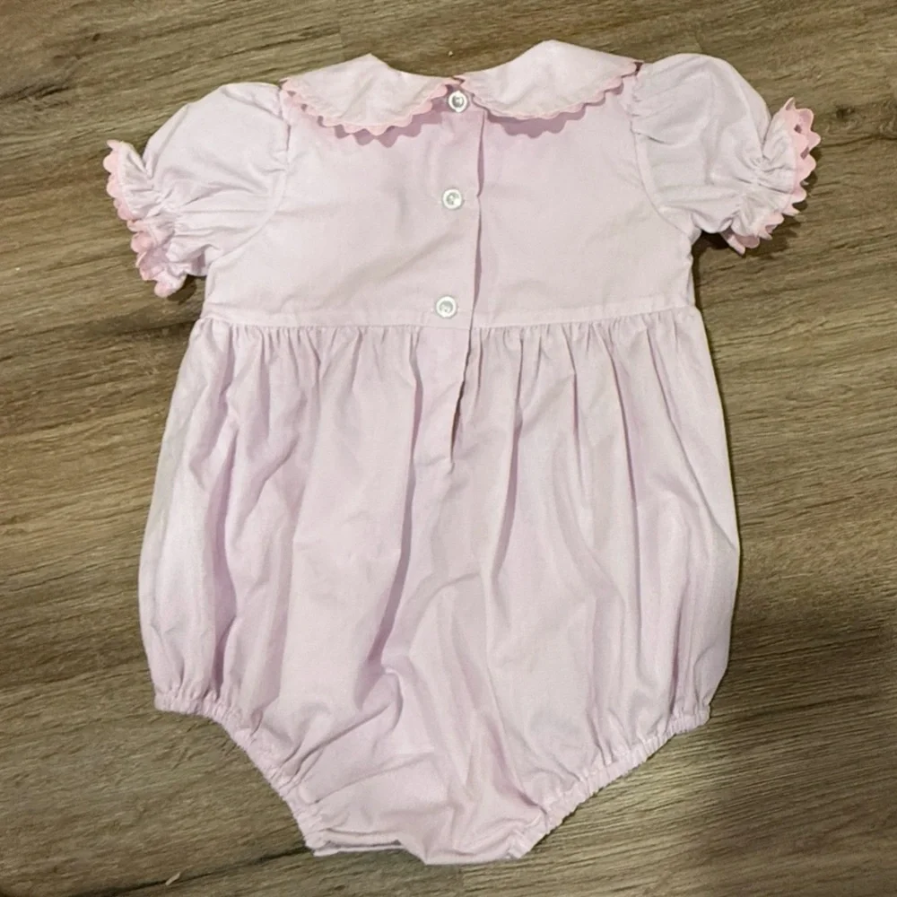 Stitchy Fish Girls 18m Princess Party Smocked Bubble Romper Pink Embroidered